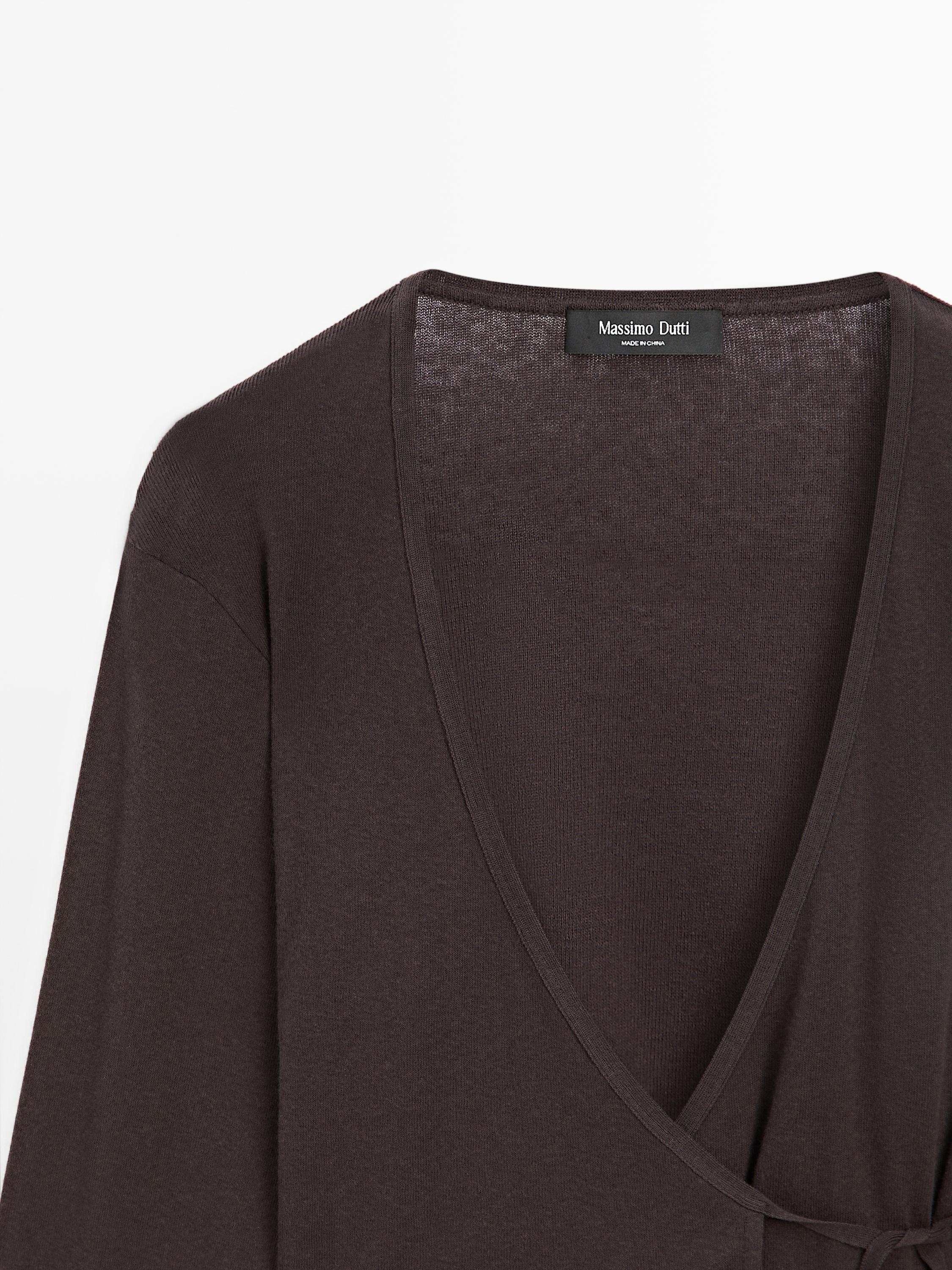 Cotton blend crossover knit cardigan